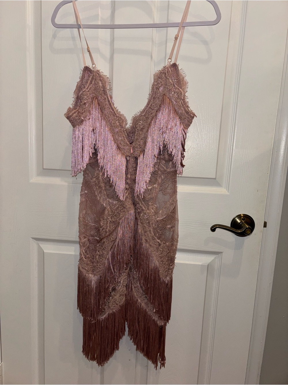 Banjul Mauve Pink Lace Fringe Slip Dress